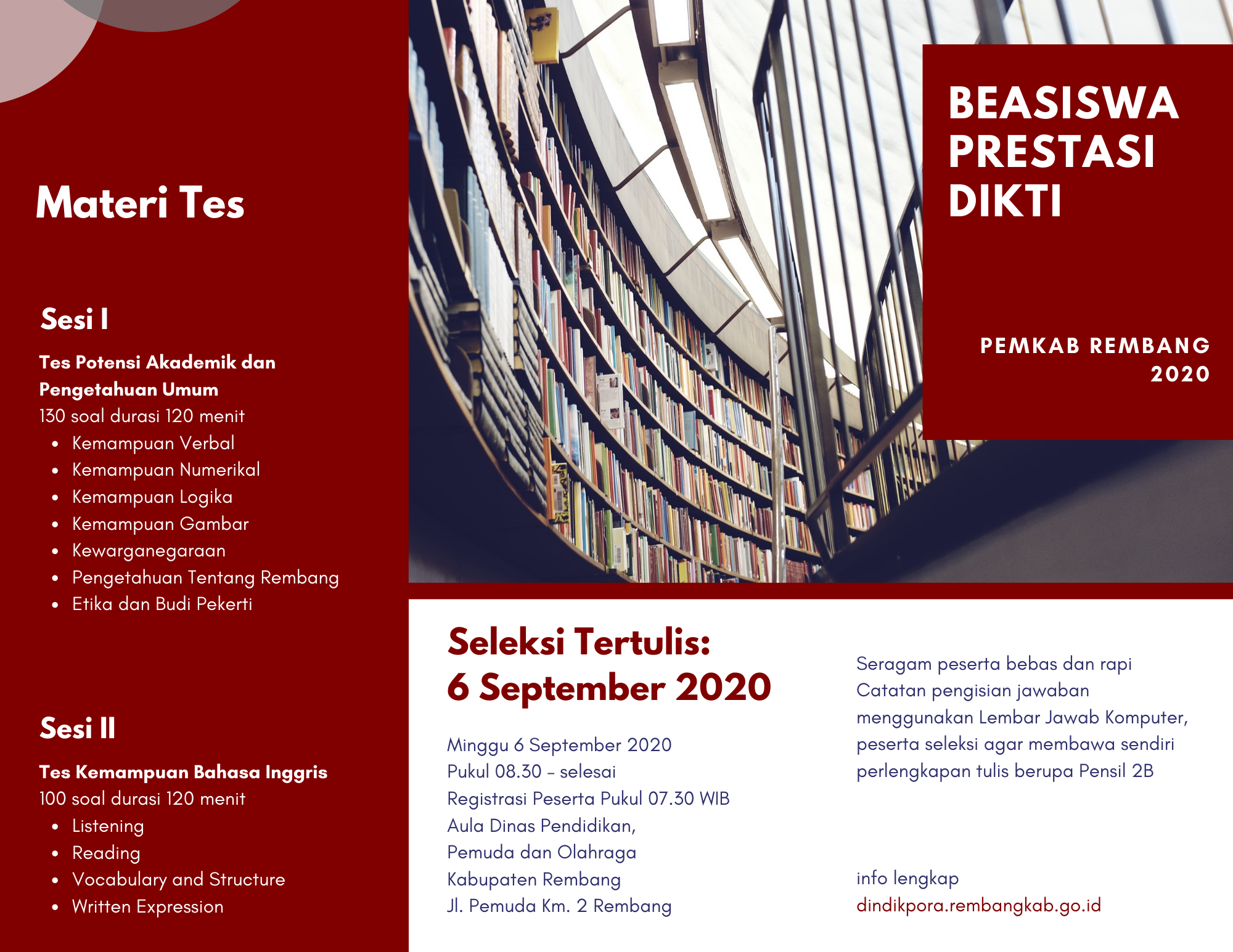 Seleksi Tertulis Beasiswa Prestasi DIKTI Pemerintah Kabupaten Rembang Tahun 2020